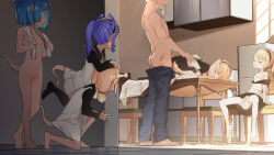  1boy 5girls after_vaginal aftersex age_difference antennae apron ass barefoot black_dress black_hairband black_pants black_shirt black_thighhighs blonde_hair blue_eyes blue_hair blvefo9 bra bra_lift bra_on_head unworn_bra breasts chair cleft_of_venus clothed_sex clothes_pull collarbone collared_shirt commentary_request cum cum_in_pussy cum_overflow cum_pool cum_string cumdrip doggystyle dress empty_eyes eyebrows facing_viewer feet frilled_apron frilled_hairband frills groin hairband half-closed_eyes hetero indoors jitome loli loli_harem looking_at_another low_twintails maid maid_apron maid_headdress monster_girl multiple_girls loli nipples no_shoes nude object_on_head off_shoulder on_chair on_table one_breast_out one_eye_closed open_mouth original pants pants_pull parted_lips peeking pointy_ears ponytail profile purple_hair pussy refrigerator sex sex_from_behind shirt short_hair short_sleeves short_twintails sitting sleeveless sleeveless_dress small_breasts spread_legs standing strap_slip table tablecloth tail teeth thighhighs toes topless_male towel towel_around_neck twintails uncensored underwear vaginal walking watching white_apron white_bra white_dress white_thighhighs yellow_eyes  rating:Explicit score:1040 user:SilverVenturous