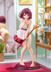  1girl :/ ass atelier_(series) atelier_sophie back barefoot blush body_blush bottle bra brown_eyes carpet cinderella_bust commentary_request dress dressing embarrassed figure floating_hair full-length_mirror full_body hayashida_muneatsu highres holding holding_clothes holding_staff indoors looking_at_viewer mirror noco_(adamas) official_art panties photo_(medium) picture_frame plant potted_plant red_hair reflection shelf short_hair solo sophie_neuenmuller staff standing strapless strapless_bra tears underwear underwear_only unworn_dress yellow_bra yellow_panties 