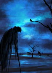  bad_id bad_pixiv_id bird blue_theme creature creepy crow horror_(theme) joki_yoh kanjo_joki mad_max mad_max:_fury_road monochrome night no_humans scenery silhouette tree 