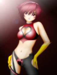  1girl clothing_cutout contrapposto covered_erect_nipples cutie_honey darkness female_focus gloves gradient_background heart heart_cutout highres kisaragi_honey looking_at_viewer midriff naturaldays navel no_bra red_eyes red_hair samejima_minoru short_hair simple_background solo toei_animation yellow_gloves  rating:Questionable score:25 user:lorddragon