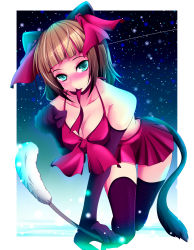  10s 1girl amami_haruka animal_costume animal_ears bad_id bad_pixiv_id breasts cat_costume cat_ears cat_tail cattail cleavage elbow_gloves fishnet_thighhighs fishnets gloves highres idolmaster idolmaster_(classic) idolmaster_2 mouth_hold natsu_(anta_tte_hitoha) plant ribbon solo tail thighhighs  rating:Sensitive score:13 user:danbooru