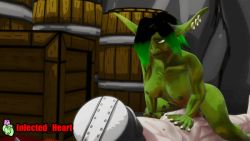  3d colored_skin female_goblin goblin green_skin infected_heart pussy_rub riding watermark  rating:Explicit score:5 user:Infected_Heart