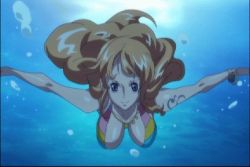  1girl animated animated_gif bikini breasts diving huge_breasts long_hair lowres nami_(one_piece) navel one_piece orange_hair solo swimsuit underwater  rating:Questionable score:130 user:Kolibrie