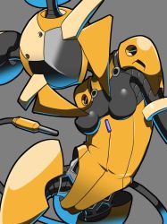  1girl breasts commentary_request covered_erect_nipples faceless grey_background joints looking_at_viewer matsuda_yuusuke nise_maou_kikaizeru robot robot_ears robot_joints skin_tight small_breasts solo tail yuusha_to_maou 