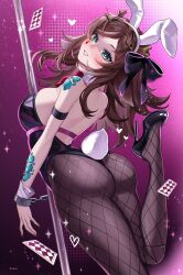  animal_ears artist_request ass back blush breasts brown_hair card chain cuffs fake_animal_ears fishnets gradient_background handcuffs heart heart-shaped_pupils heels indie_virtual_youtuber large_breasts leotard long_hair looking_back mole mole_under_mouth one_leg_raised pantyhose pink_background playboy_bunny poker polearm scales smile sugi_aoki symbol-shaped_pupils teardrop_facial_mark teeth virtual_youtuber weapon wrist_cuffs  rating:Sensitive score:3 user:Miyuki_Lust