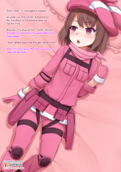 ... 1girl artist_name brown_eyes brown_hair dutch_angle english_text female_focus gloves hat highres llenn_(sao) long_sleeves lying mind_control on_back patreon_logo patreon_username pink_gloves pink_hat pink_sleeves solo sword_art_online sword_art_online_alternative:_gun_gale_online text_focus vahn_yourdoom watermark web_address rating:General score:29 user:Domestic_Importer