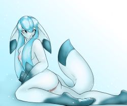  1girl animal_ears animal_hands anus ass blue_hair breasts creatures_(company) feet fortuna_(artist) furry furry_female game_freak gen_4_pokemon glaceon looking_back nintendo nipples pawpads pokemon pokemon_(creature) pussy snow soles solo tail toes  rating:Explicit score:40 user:Phoenix237