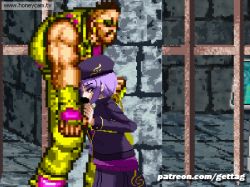  1girl animated animated_gif fellatio from_side irrumatio lowres m.u.g.e.n melty_blood oral patreon pixel_art prison purple_hair purple_theme sion_eltnam_atlasia tsukihime  rating:Explicit score:6 user:gettag
