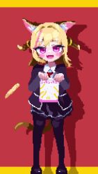  animal_ears animated animated_gif birdman46049238 blonde_hair cat_ears cat_girl food french_fries highres jacket mary_janes mcdonald&#039;s nyan_cat pink_eyes school_uniform shoes skirt sound tagme thighhighs video  rating:General score:42 user:Reiji_Takigawa