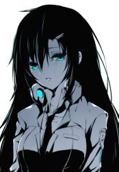  1girl artist_request black_hair blue_eyes closers crying long_hair monochrome necktie school_uniform tears yuri_seo  rating:Sensitive score:4 user:kamaboko
