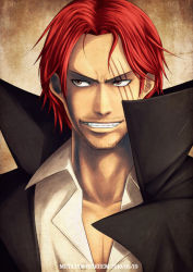  1boy brown_eyes dated grin k-suwabe male_focus one_piece red_hair scar shanks_(one_piece) smile solo  rating:Sensitive score:5 user:LAR.