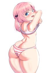  1girl absurdres ass bare_shoulders blue_eyes blush breasts butt_crack cowboy_shot embarrassed from_behind highres huge_ass kyojiri_loli loli looking_back original panties pink_hair poli_usaink_(bunalonne) small_breasts solo standing striped_clothes striped_panties thick_thighs thighs transparent_background triagorodri twintails underwear undressing  rating:Questionable score:322 user:DarkToonLink