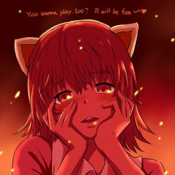 1girl animal_ears annie_(league_of_legends) child english_text hands_on_own_cheeks hands_on_own_face league_of_legends mirai_nikki parody red_hair short_hair solo yandere yandere_trance zaxwu rating:Sensitive score:72 user:danbooru