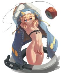  1boy arms_up blonde_hair blue_eyes bridget_(guilty_gear) censored exrano guilty_gear guilty_gear_strive long_hair looking_at_viewer nipples nude penis precum simple_background solo testicles white_background  rating:Explicit score:105 user:FabricioDias