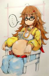 ... 1girl ahoge belly big_belly black-framed_eyewear blue_pants bow breasts brown_eyes brown_hair bubble_tea bubble_tea_challenge chair commentary crop_top drinking drinking_straw fate/grand_order fate_(series) feet_out_of_frame ganesha_(fate) glasses hair_bow highres jacket jewelry jinako_carigiri long_hair long_sleeves medium_breasts navel pants plump red_bow ring sabusupi sitting speech_bubble thick_eyebrows very_long_hair yellow_jacket rating:Sensitive score:40 user:danbooru