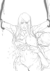  1boy 1girl armpits arms_up bdsm bondage bound breast_milk breast_milking breast_sucking breasts captured cowboy_shot grabbing grabbing_another&#039;s_breast groin groping_breast lactation large_breasts lineart long_hair monochrome naruto naruto_(series) nude prisoner restrained sexual_harassment sexual_torture simple_background sketch slave standing uzumaki_kushina white_background  rating:Explicit score:11 user:shinason