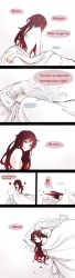 !? 2girls bed blush comic english_text highres hug kuma_(bloodycolor) long_hair lying multiple_girls nude aged_up red_hair ruby_rose rwby sleeping weiss_schnee white_hair yuri rating:Questionable score:52 user:danbooru