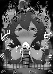  1boy 1girl :&gt;= ahoge bar_censor bat_brooch black_pasties blush breastless_clothes breasts censored corset cross cross_facial_mark cross_pasties cum cum_in_mouth erection facial_mark fellatio fold-over_gloves forward_facing_horns greyscale hetero horns kurotama large_breasts long_hair looking_at_viewer lowleg lowleg_pants magia_baiser mahou_shoujo_ni_akogarete monochrome nose_blush open_mouth oral pants pasties penis pointless_censoring pov pov_crotch purple_corset purple_pasties saliva showgirl_skirt solo_focus sound_effects star_pasties sweat symbol-shaped_pupils tile_floor tiles toilet toilet_stall white_shrug yellow_horns 