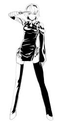  1girl aegis_(persona) android breasts closed_mouth graphite_(medium) greyscale joints looking_at_viewer makacoon monochrome persona persona_3 robot_joints salute seikan_hikou short_hair solo traditional_media 