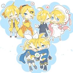 3boys 3girls ^_^ anger_vein annoyed blush brother_and_sister chibi closed_eyes dress evillious_nendaiki frilled_dress frills happy_tears hat unworn_hat hat_ribbon unworn_headwear heart holding_hands incest kagamine_len kagamine_rin kiss kissing_cheek multiple_boys multiple_girls multiple_persona paper_airplane ribbon scarf shared_clothes shared_scarf shared_speech_bubble shuujin/kami_hikouki_(vocaloid) siblings songover speech_bubble spoken_heart surprised sweatdrop tears trait_connection tsundere twincest twins vocaloid wavy_mouth rating:General score:4 user:danbooru