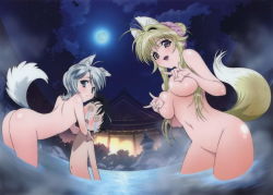  00s 1boy 2girls animal_ears bath breasts covering_privates dog_tail flat_chest fox_tail hetero kanokon large_breasts looking_at_viewer minamoto_chizuru mixed-sex_bathing moon multiple_girls night nude nude_cover onsen outdoors pimp shared_bathing shota tail takami_akio water  rating:Explicit score:60 user:Anonymous