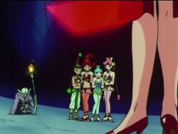 1990s_(style) 6+girls acrobatics amazoness_quartet animated anime_screenshot bdsm bishoujo_senshi_sailor_moon bishoujo_senshi_sailor_moon_supers blue_eyes blue_hair bondage bound breasts cerecere_(sailor_moon) circus cleavage earrings electricity green_hair hair_bun helmet holding holding_wand jewelry jumping junjun_(sailor_moon) lineup long_hair looking_at_another medium_breasts midriff multi-tied_hair multiple_girls navel pallapalla_(sailor_moon) pink_hair red_hair restrained retro_artstyle revealing_clothes screencap single_hair_bun smug sound tagme toei_animation very_long_hair vesves_(sailor_moon) video wand wide_hips zirconia_(sailor_moon)