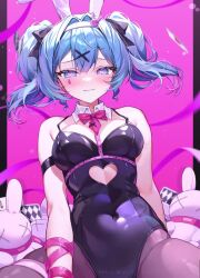  1girl alllisso animal_ears animated audible_music bare_shoulders black_leotard blue_eyes blue_hair blush bouncing_breasts bow bowtie breasts covered_erect_nipples covered_navel crypton_future_media cutout_above_navel detached_collar fake_animal_ears hair_ornament hatsune_miku heart heart-shaped_pupils highres implied_sex leotard live2d looking_at_viewer medium_breasts miikovfx music one_eye_closed open_mouth pantyhose piapro playboy_bunny pure_pure_(rabbit_hole) rabbit_ears rabbit_hole_(vocaloid) ribbon smile solo sound spaghetti_strap symbol-shaped_pupils tagme teardrop_facial_mark thighs twintails video vocaloid x_hair_ornament 