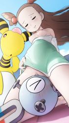  &gt;_&lt; 1girl 3d ampharos bestiality blouse blush breasts breasts_out brown_hair clitoris closed_eyes clothes_lift cloud commentary creatures_(company) day dress dress_lift english_commentary floating_hair frottage game_freak gen_1_pokemon gen_2_pokemon greatm8 green_dress gym_leader hair_bobbles hair_ornament highres jasmine_(pokemon) long_hair magnemite magnet nintendo nipples no_bra no_panties outdoors parted_lips pokemon pokemon_(creature) pokemon_hgss pokephilia pubic_stubble pussy raised_eyebrows screw shirt sky smile source_filmmaker_(medium) spread_legs two_side_up uncensored vaginal white_shirt  rating:Explicit score:440 user:danbooru