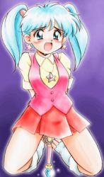  1990s_(style) blue_eyes blue_hair lowres magical_girl mahou_no_angel_sweet_mint mint_(sweet_mint) twintails wand  rating:Questionable score:5 user:JYB_UNKNOWN