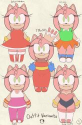  1girl alternate_costume amy_rose arts_eidolon ass boots bracelet dress eyelashes fuery furry furry_female green_eyes jewelry leotard looking_at_viewer pants pink_fur sega sex_doll shirt shoes skirt smile sonic_(series) sonic_riders the_murder_of_sonic_the_hedgehog thigh_boots wristband 