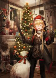  2girls amputee android blood blood_splatter christmas christmas_ornaments christmas_tree closed_eyes crazy dissection fireplace gift_bag girls&#039;_frontline gloves guro hand_saw hat highres legless lithium10mg m4_sopmod_ii_(girls&#039;_frontline) machete multiple_girls no_arms pantyhose sack sangvis_ferri santa_hat saw smile torso wire  rating:Explicit score:11 user:danbooru