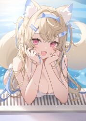  animal_ear_fluff animal_ears ass bikini blonde_hair blue_hair blush breasts cleavage dog_ears eyebrows fang fluffy fuwawa_abyssgard hair_between_eyes hair_intakes hair_ornament hairclip hand_on_own_face happy headband highres hololive hololive_english icomochi large_breasts long_hair looking_at_viewer miniskirt multicolored_hair open_mouth outdoors partially_submerged pink_eyes pool skin_fang skirt smile swimsuit tail virtual_youtuber water wet white_bikini  rating:General score:43 user:.nyan.maru.