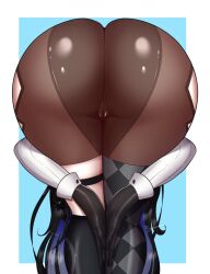  1girl ass ass_focus asymmetrical_legwear bad_id bad_twitter_id bent_over black_gloves black_hair black_pantyhose cleft_of_venus female_focus from_behind gloves hololive hololive_english huge_ass long_hair multicolored_hair nerissa_ravencroft nerissa_ravencroft_(1st_costume) no_lady_on_twitter_can_recreate_this_(meme) own_hands_together pantyhose pussy qiyarts simple_background sleeve_cuffs solo two-tone_hair upside-down virtual_youtuber wide_hips  rating:Questionable score:61 user:divine_producer