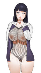 1girl absurdres black_hair bodysuit breasts eyelashes female_pubic_hair fishnet_bodysuit fishnets hand_on_own_chin highres huge_breasts hyuuga_hinata large_breasts long_hair looking_at_viewer mesh mesh_shirt naruto naruto_(series) naruto_shippuuden navel nipples parted_lips pubic_hair purple_eyes pussy_juice simple_background sohn_woohyoung solo uncensored white_background wide_hips rating:Explicit score:330 user:danbooru