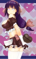  1girl absurdres bare_shoulders candy food gloves hairband heart highres hyuuga_hinata long_hair looking_at_viewer low-tied_long_hair naruto naruto_(series) purple_hair sakuama skirt solo thighhighs white_eyes white_thighhighs  rating:Sensitive score:73 user:ampso
