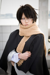  asian black_hair cosplay glasses highres itoshiki_nozomu photo_(medium) sayonara_zetsubou_sensei scarf short_hair  rating:Sensitive score:15 user:Anonymous