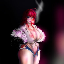  1girl breasts cigarette high_school_dxd highres huge_breasts long_hair novalasin red_hair rias_gremory 