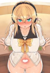 1girl absurdres blonde_hair blue_eyes blush bottomless breasts cleavage cum cum_in_pussy headphones highres incredibly_absurdres large_breasts null_(nyanpyoun) tagme thighs tsurumaki_maki voiceroid rating:Explicit score:193 user:ruru311