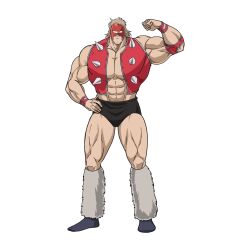 1boy abs armor biceps clenched_hand facial_hair groin highres jewelry kinnikuman large_pectorals looking_at_viewer manly muscular mustache neptuneman official_art pectorals solo vest