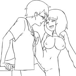 1boy 1girl animated animated_gif bad_id bad_tumblr_id blush bottomless bouncing_breasts breasts clothed_sex clothes_lift embarrassed glasses greyscale happy_sex hetero hypnosis large_breasts lineart lowres mike_inel mind_control monochrome naked_shirt navel nipples no_bra open_fly open_mouth original penis pussy sex shirt shirt_lift smile uncensored vaginal  rating:Explicit score:741 user:danbooru