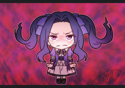  1girl angry blue_dress blue_hair bow chibi child dress female_focus frills full_body grass lips melty_q_melromarc purple_eyes solo standing tate_no_yuusha_no_nariagari twintails  rating:Sensitive score:6 user:Faust91x