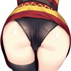  1girl ass ass_focus belt black_panties black_thighhighs crotch_seam dress female_focus from_behind hews kono_subarashii_sekai_ni_shukufuku_wo! megumin panties red_dress simple_background single_thighhigh solo thighhighs thighs underwear white_background  rating:Questionable score:690 user:JustHere4Butts