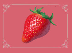 butayaro1 food food_focus fruit no_humans original pink_background strawberry  rating:General score:1 user:danbooru