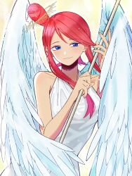  1girl alternate_costume angel_wings creatures_(company) game_freak kana_(kanna_runa0620) nintendo pokemon pokemon_bw red_hair skyla_(pokemon) solo wings 