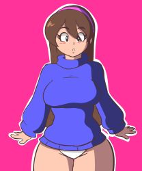  1girl animated animated_gif artist_request blush breasts brown_eyes brown_hair clothes_lift flashing gravity_falls hairband large_breasts long_hair mabel_pines nipples no_pants aged_up panties solo sweater sweater_lift underwear wide_hips  rating:Questionable score:257 user:hemingway