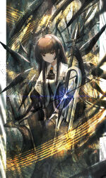  1girl a0_plnt absurdres antenna_hair arknights ascot belt belt_buckle black_ascot black_belt black_eyes black_footwear black_gloves black_hair black_halo black_skirt black_thighhighs black_wings blunt_bangs blurry blurry_background blurry_foreground bow_(music) broken_halo buckle bustier buttons cello closed_mouth collared_jacket commentary_request dark_halo depth_of_field detached_wings dutch_angle energy_wings foot_out_of_frame glint gloves hair_flowing_over halo hand_up highres hime_cut holding holding_bow_(music) holding_instrument instrument jacket knees lace lace-trimmed_skirt lace_trim layered_clothes layered_sleeves light_particles long_hair long_sleeves looking_at_viewer miniskirt mole mole_under_eye music originium_arts_(arknights) outside_border pillarboxed playing_instrument pleated_skirt short-sleeved_jacket short_over_long_sleeves short_sleeves sidelocks sitting skirt smile solo staff_(music) straight_hair thighhighs tile_floor tiles very_long_hair virtuosa_(arknights) white_jacket wide_sleeves wing_collar wings yellow_pupils zettai_ryouiki 