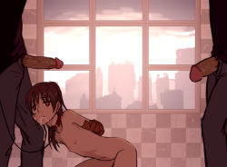  1girl 2boys 2m1f after_rape aftersex age_difference arms_behind_back as109 bad_id bad_pixiv_id bdsm bent_over bondage bound brown_eyes brown_hair cityscape clothed_male_nude_female collar covered_erect_nipples cum cum_in_mouth cumdrip empty_eyes facial flat_chest hetero leash loli male_pubic_hair mata_kagekina_gamen_ni_natta md5_mismatch multiple_boys multiple_penises navel nipples nude open_fly oral original penis ponytail pubic_hair rape red_eyes slave tears uncensored window  rating:Explicit score:331 user:shadowbndg