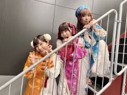  3girls china_dress chinese_clothes costume cyaron_(love_live!) dress furihata_ai inami_anju indoors looking_at_viewer multiple_girls photo_(medium) saito_shuka standing voice_actor 