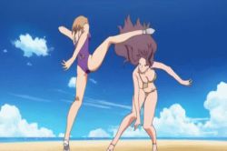  00s 2girls aika_(series) aika_r-16 angry animated animated_gif ass bare_legs battle beach bikini bouncing_breasts breast_press breasts brown_eyes brown_hair cameltoe covered_erect_nipples falling female_focus fight kicking large_breasts long_hair multiple_girls nipples one-piece_swimsuit pain risako_nagisa shiny_skin short_hair sky smile stomping sumeragi_aika swimsuit talking thong violence  rating:Questionable score:43 user:fakyuh