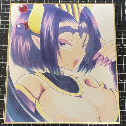 breasts cleavage demon demon_girl digimon digimon_(creature) fallen_angel large_breasts lilithmon mark_of_evil nail_polish traditional_media wings